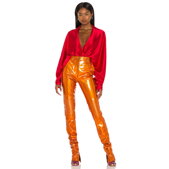 LaQuan Smith Silk Tuxedo Bodysuit Scarlet Size M - Picture 5 of 9